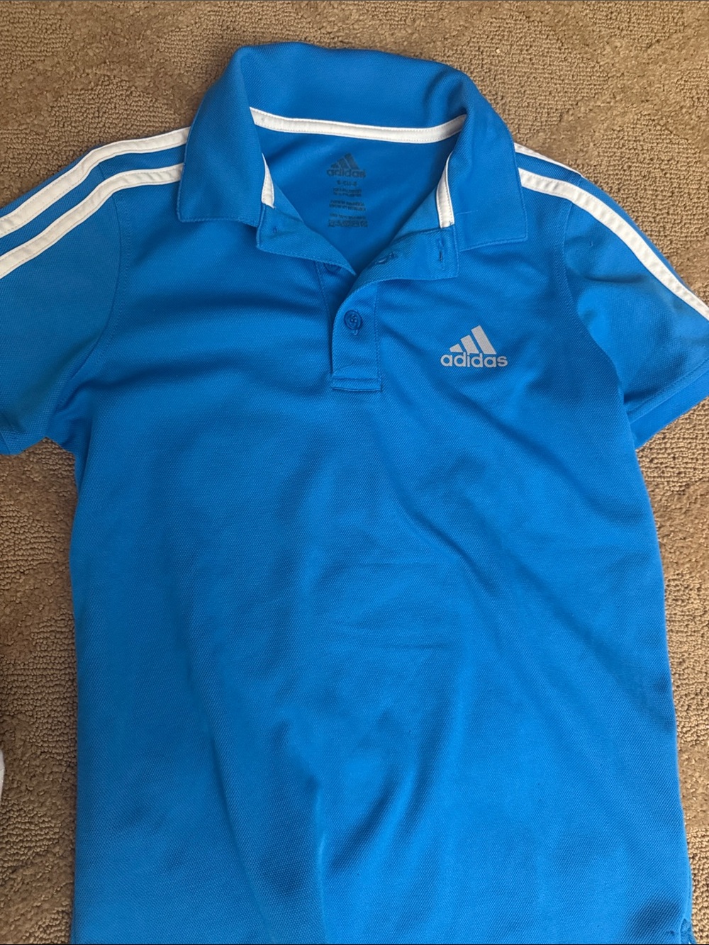 adidas Boys Bright Blue Polo with White Stripes
